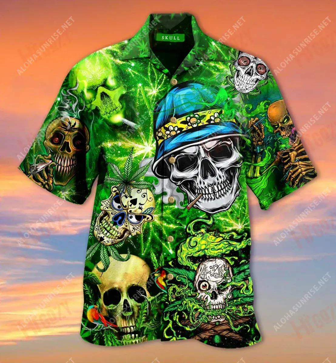 Skulls Just Wanna Get High Short Short Sleeve Shirt Ocean Aloha Shirt Hawaiian Crazy Shirts Funny Hawaiian Shirts{Size}