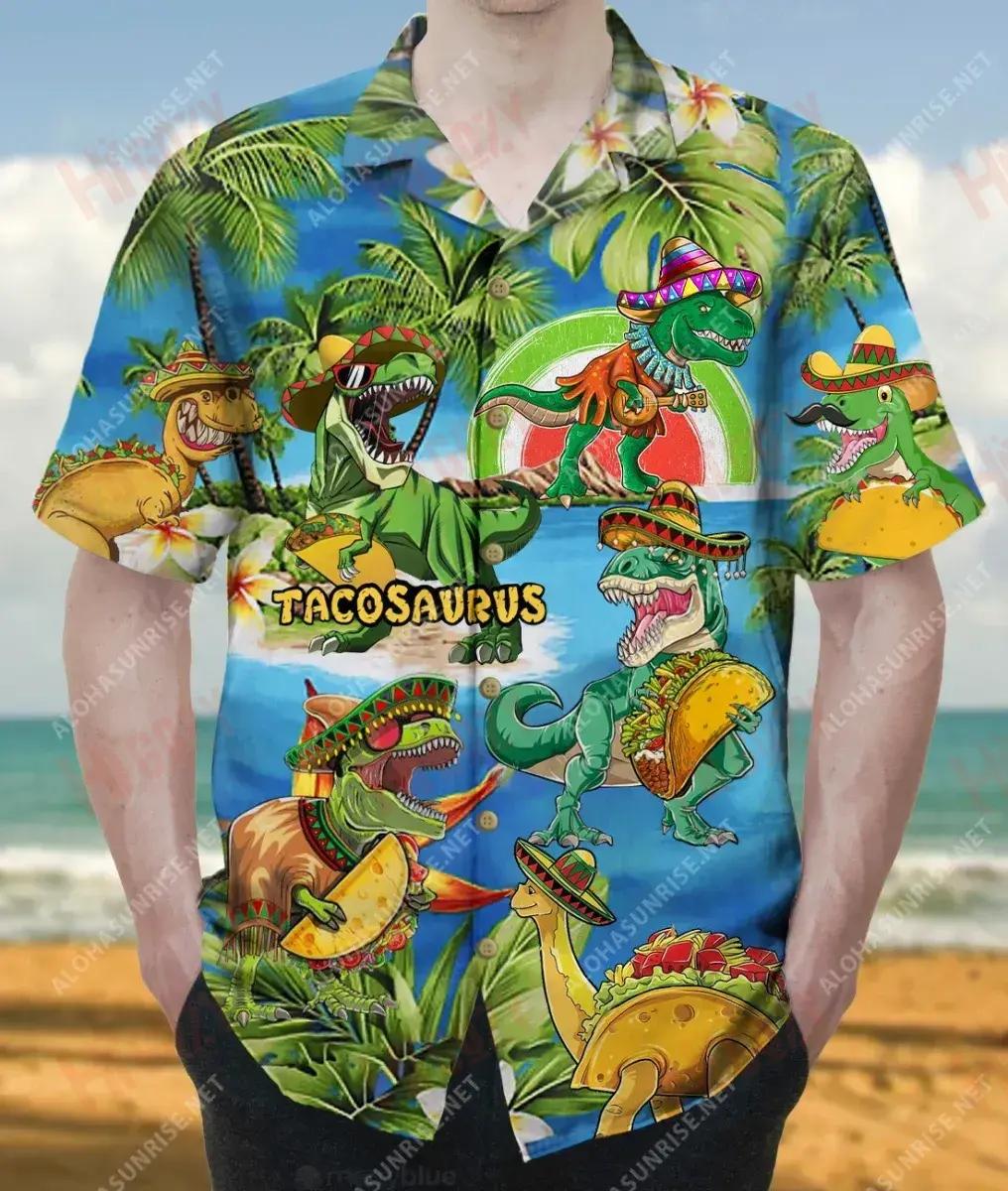 Tacosaurus Unisex Short Sleeve Shirt Summer Tropical Shirts Custom Hawaiian Shirts Crazy Shirts Hawaii{Size}