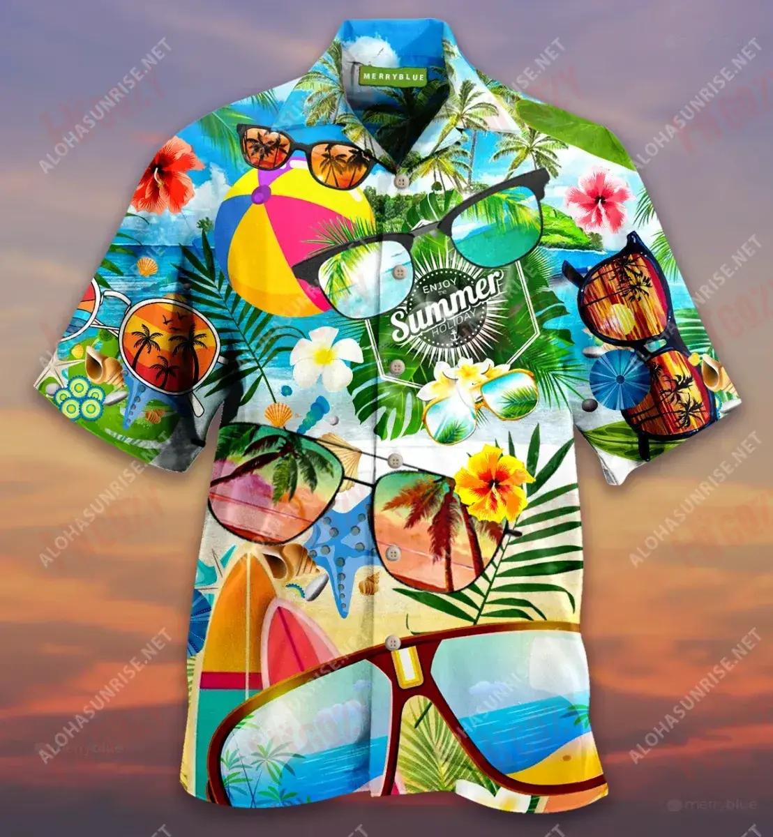 Stay Shady Enjoy Summer Sunglasses Unisex Short Sleeve Shirt Ocean Hawaiian T Shirts Tactical Hawaiian Shirt Funny Hawaiian Shirts{Size}