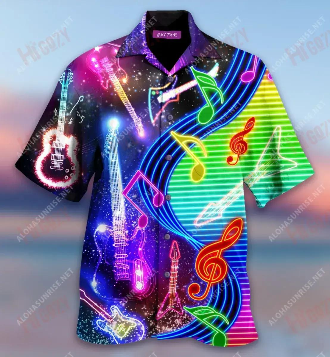 Where Words Fail Music Speaks Glowing Guitar Short Short Sleeve Shirt Ocean Hawaiian T Shirts Tactical Hawaiian Shirt Hawaiian Shirt Pattern{Size}