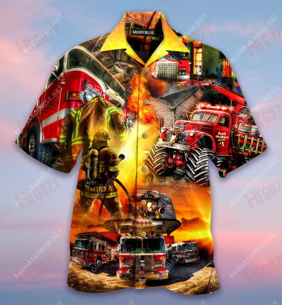 You'Re The Fire In My Heart Firefighter Unisex Hawaiian Shirt Summer Short Sleeve Vintage Hawaiian Shirts Hawaiian Shirt Pattern{Size}