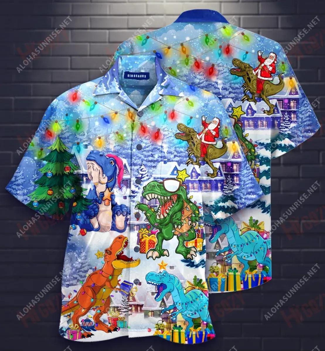 T-Rex Christmas Short Short Sleeve Shirt Vacation Hawaiian T Shirts Tactical Hawaiian Shirt Hawaiian Shirts For Men{Size}