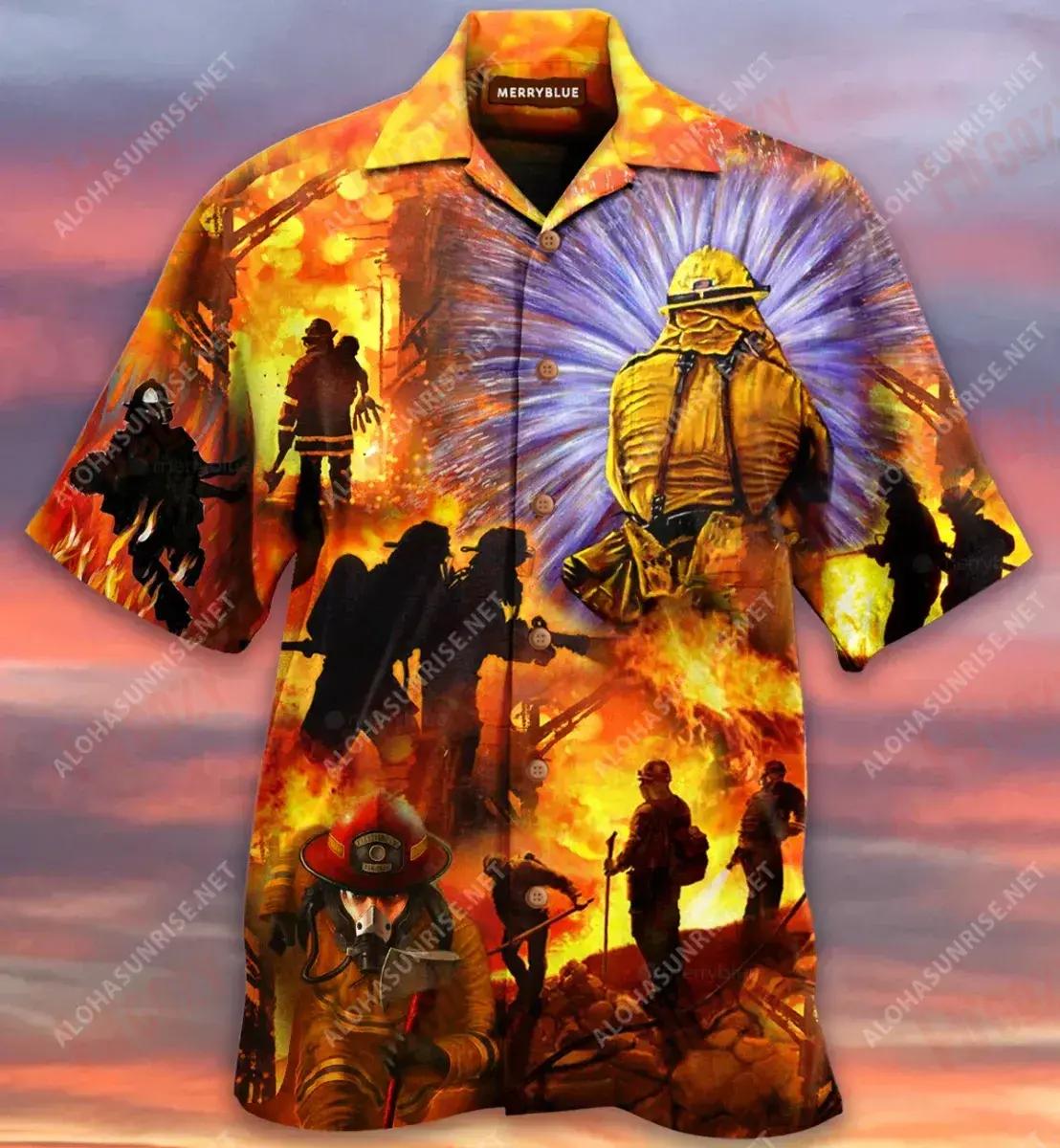 They Set Their Heart On Fire Firefighter Unisex Short Sleeve Shirt Ocean Hawaiian T Shirts Tropical Shirts For Men Hawaiian Shirts For Men{Size}