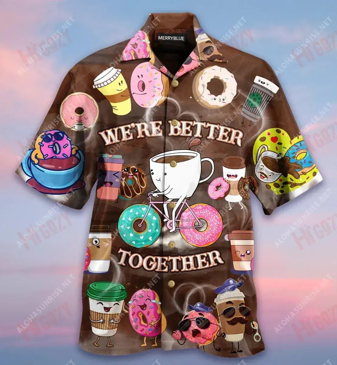 We'Re Better Together - Donuts And Coffee Unisex Short Sleeve Shirt Summer Hawaiian T Shirts Tactical Hawaiian Shirt Hawaiian Shirt Pattern{Size}