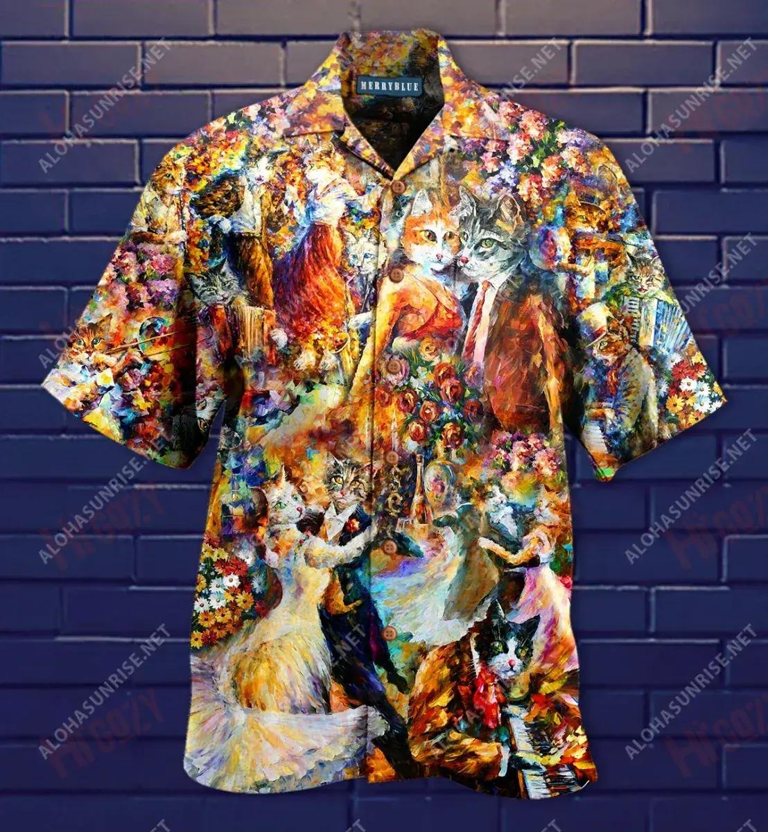 Sound Of The Dance Cat Unisex Short Sleeve Shirt Ocean Hawaiian T Shirts Vintage Hawaiian Shirts Hawaiian Shirt Pattern{Size}