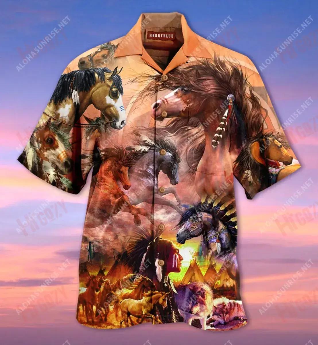 Spirit Native American Horses Unisex Short Sleeve Shirt Summer Tropical Shirts Custom Hawaiian Shirts Hawaiian Shirts For Men{Size}