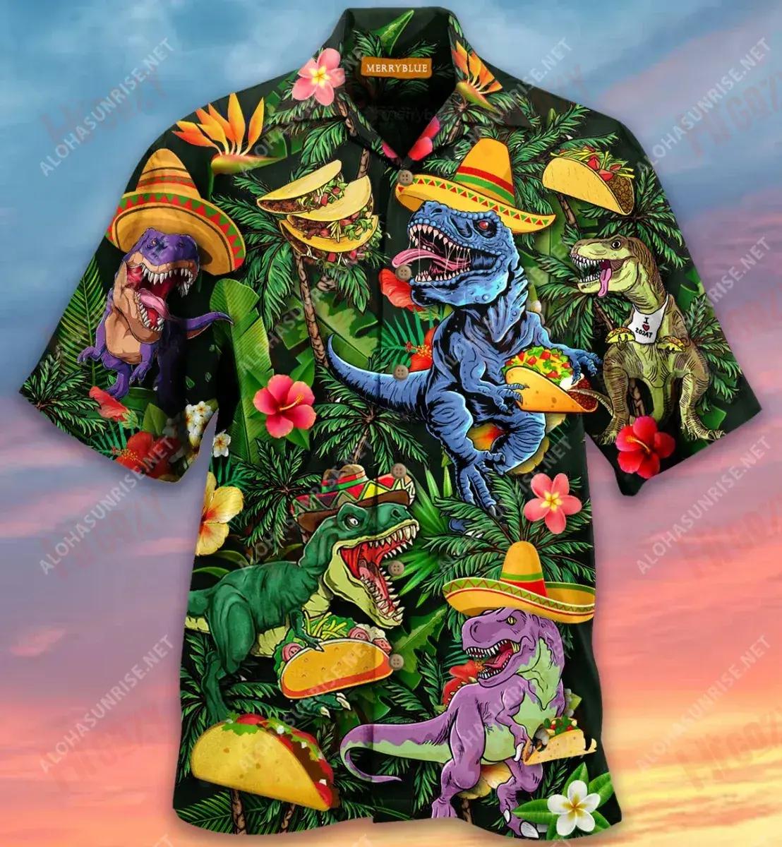 Taco T-Rex Unisex Short Sleeve Shirt Summer Tropical Shirts Custom Hawaiian Shirts Hawaiian Shirt Pattern{Size}