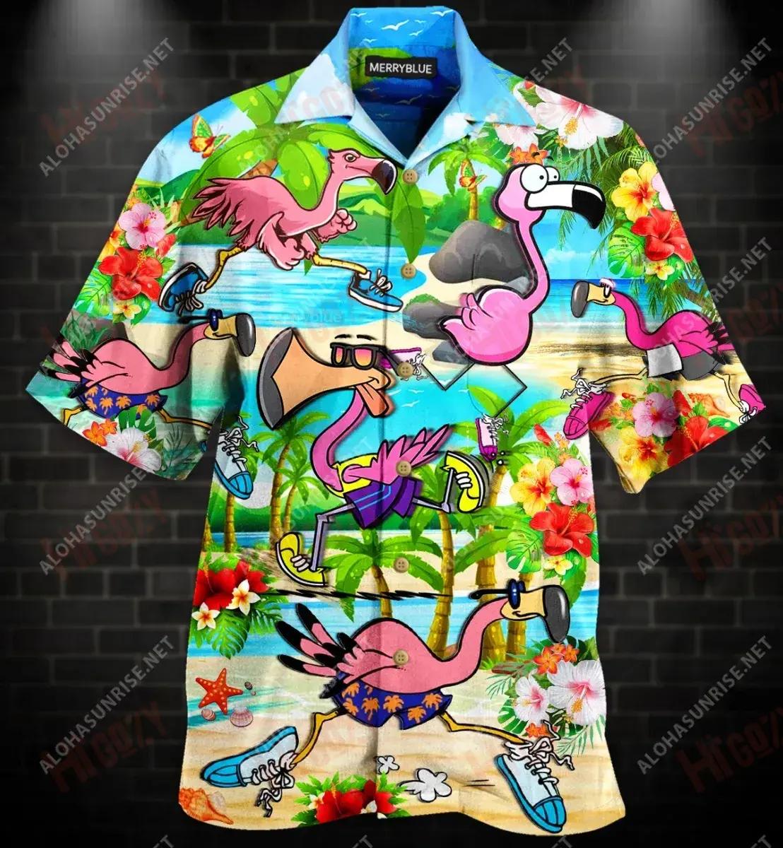 The Running Flamingoes Unisex Short Sleeve Shirt Hobbies Aloha Shirt Vintage Hawaiian Shirts Hawaiian Shirts For Men{Size}