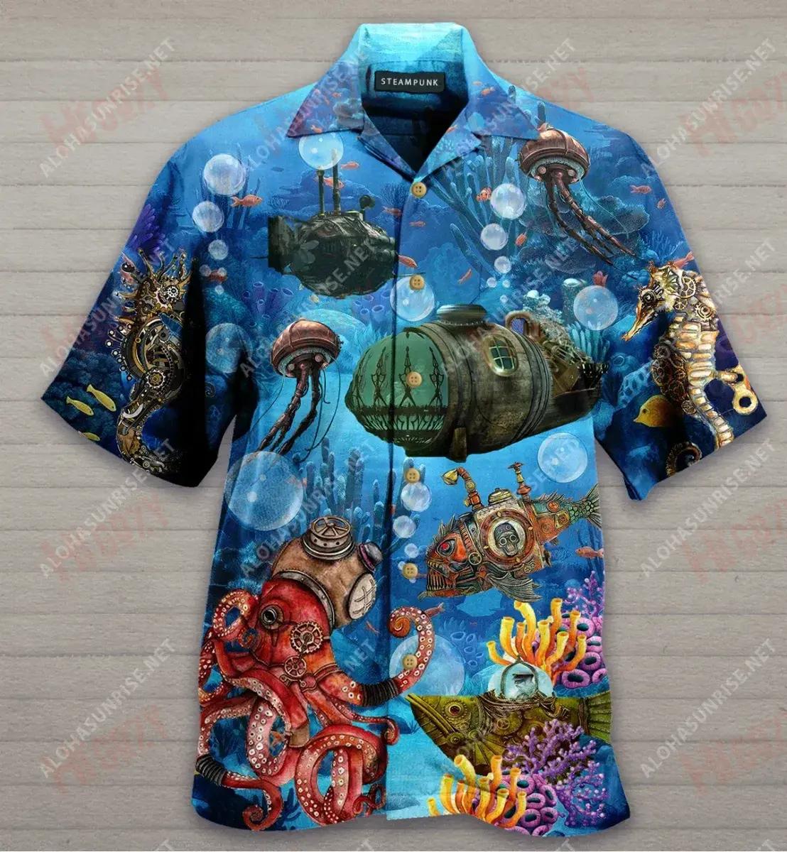 Steampunk Undersea World Short Hawaiian Shirt Ocean Short Sleeve Tropical Shirts For Men Hawaiian Shirt Pattern{Size}