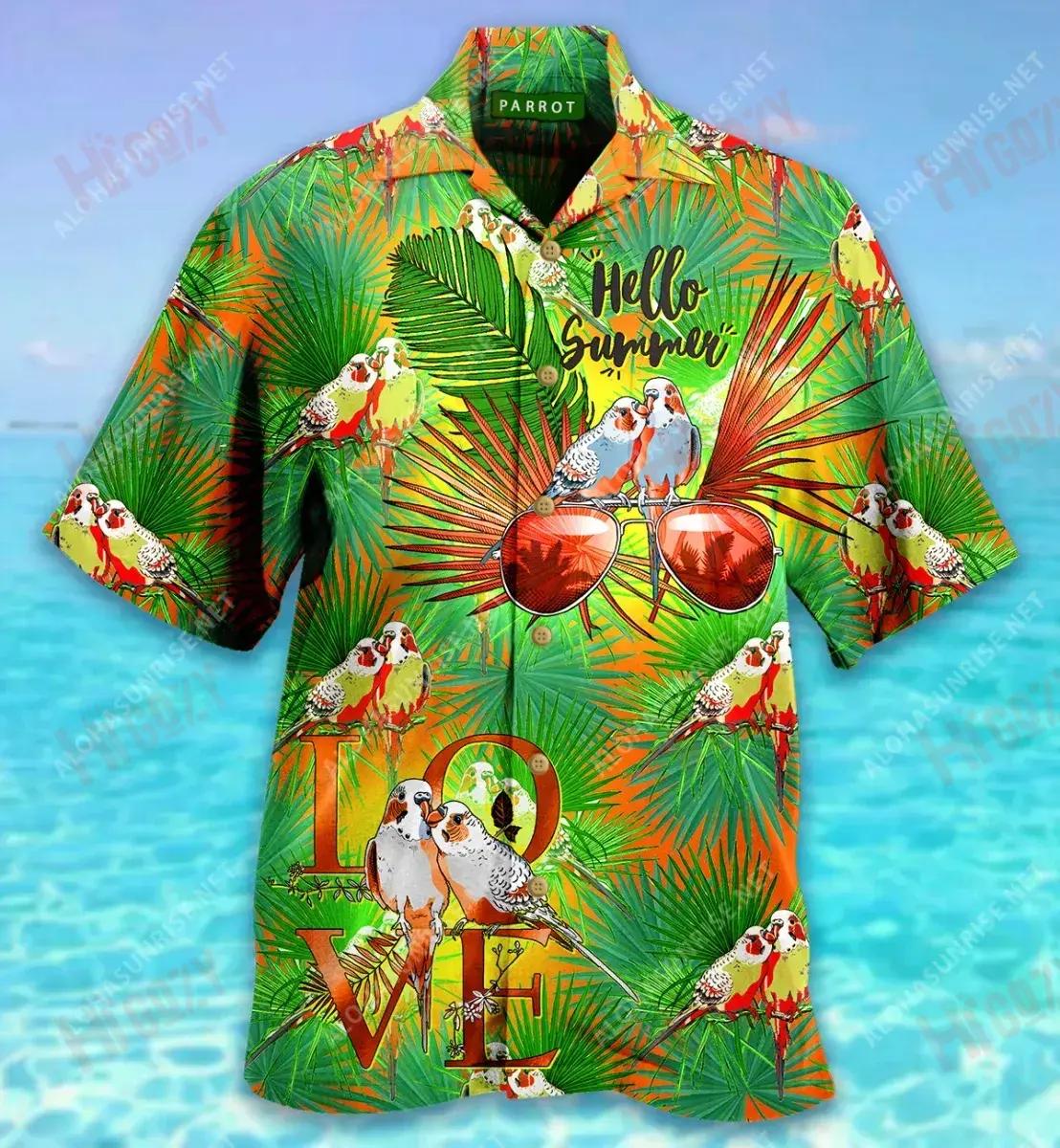 Tropical Parrot Couple Short Hawaiian Shirt Summer Tropical Shirts Tactical Hawaiian Shirt Hawaiian Shirts For Women{Size}