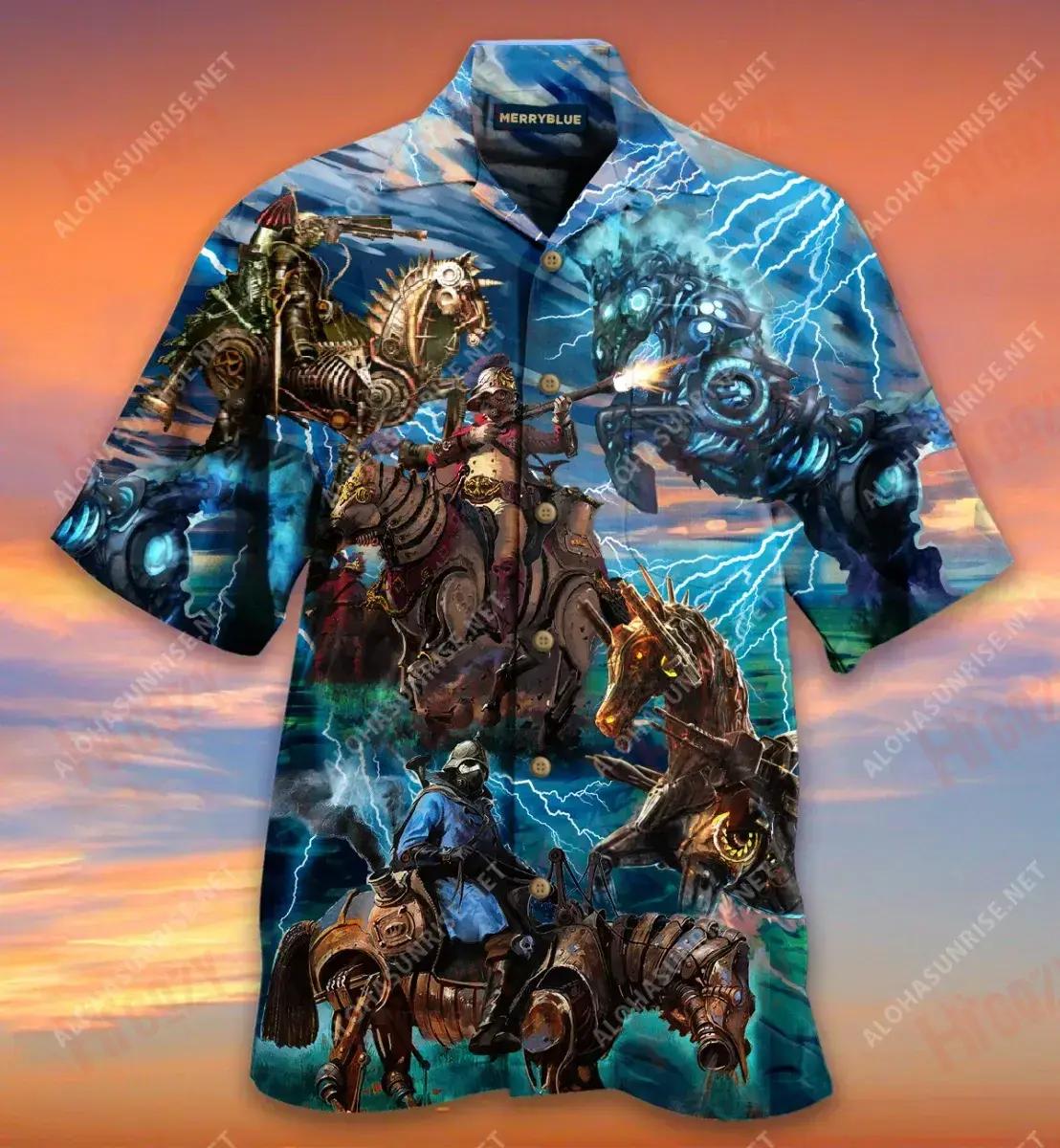 Steampunk Mechanical Horse Unisex Hawaiian Shirt Hobbies Short Sleeve Tactical Hawaiian Shirt Hawaiian Shirt Pattern{Size}