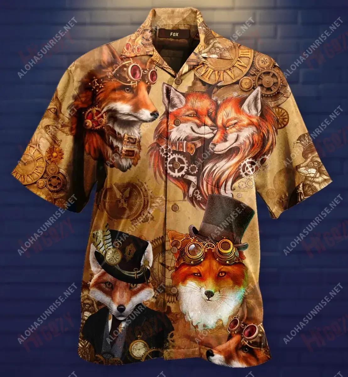 Steampunk Fox Short Hawaiian Shirt Ocean Aloha Shirt Vintage Hawaiian Shirts Hawaiian Shirt Pattern{Size}