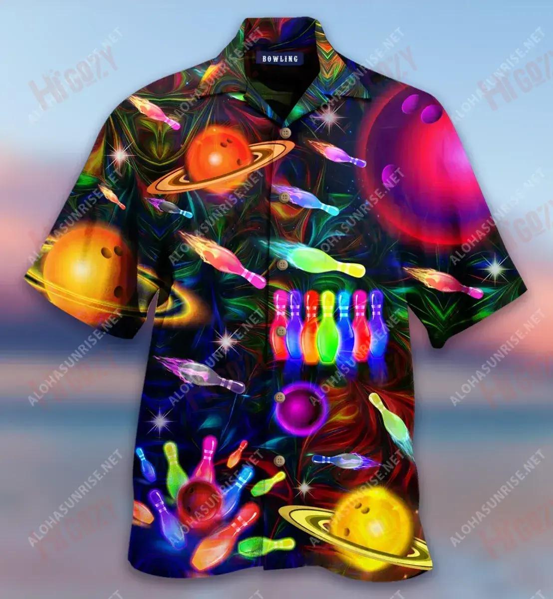 Space Bowling Strike The Universe Short Hawaiian Shirt Hobbies Hawaiian T Shirts Best Hawaiian Shirts Crazy Shirts Hawaii{Size}