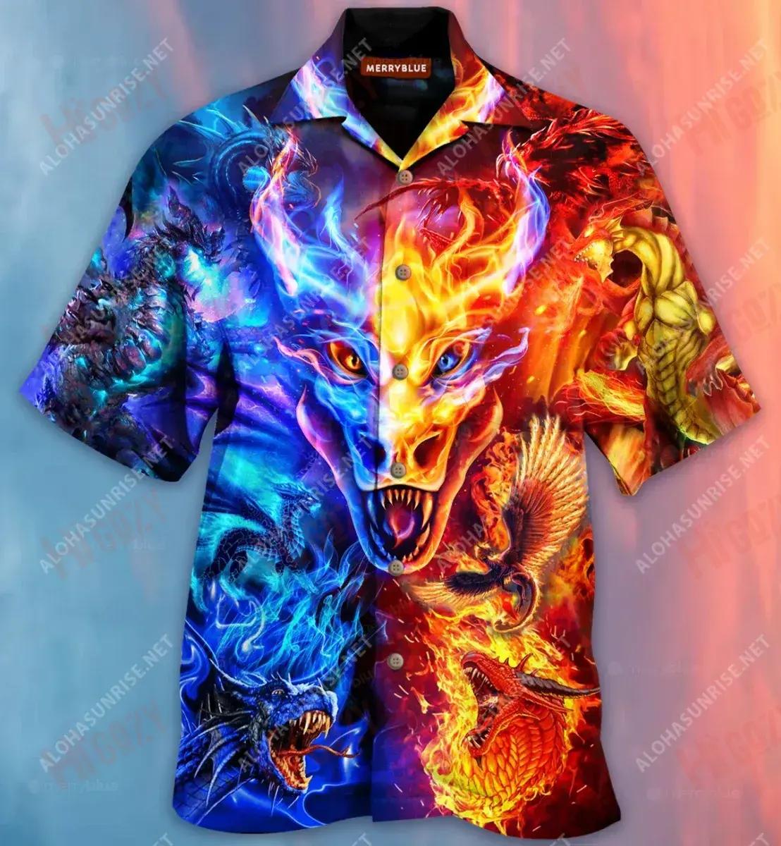 World Ends In Fire And Ice But Dragons Do Not Unisex Short Sleeve Shirt Vacation Aloha Shirt Tropical Shirts For Men Hawaiian Shirt Pattern{Size}