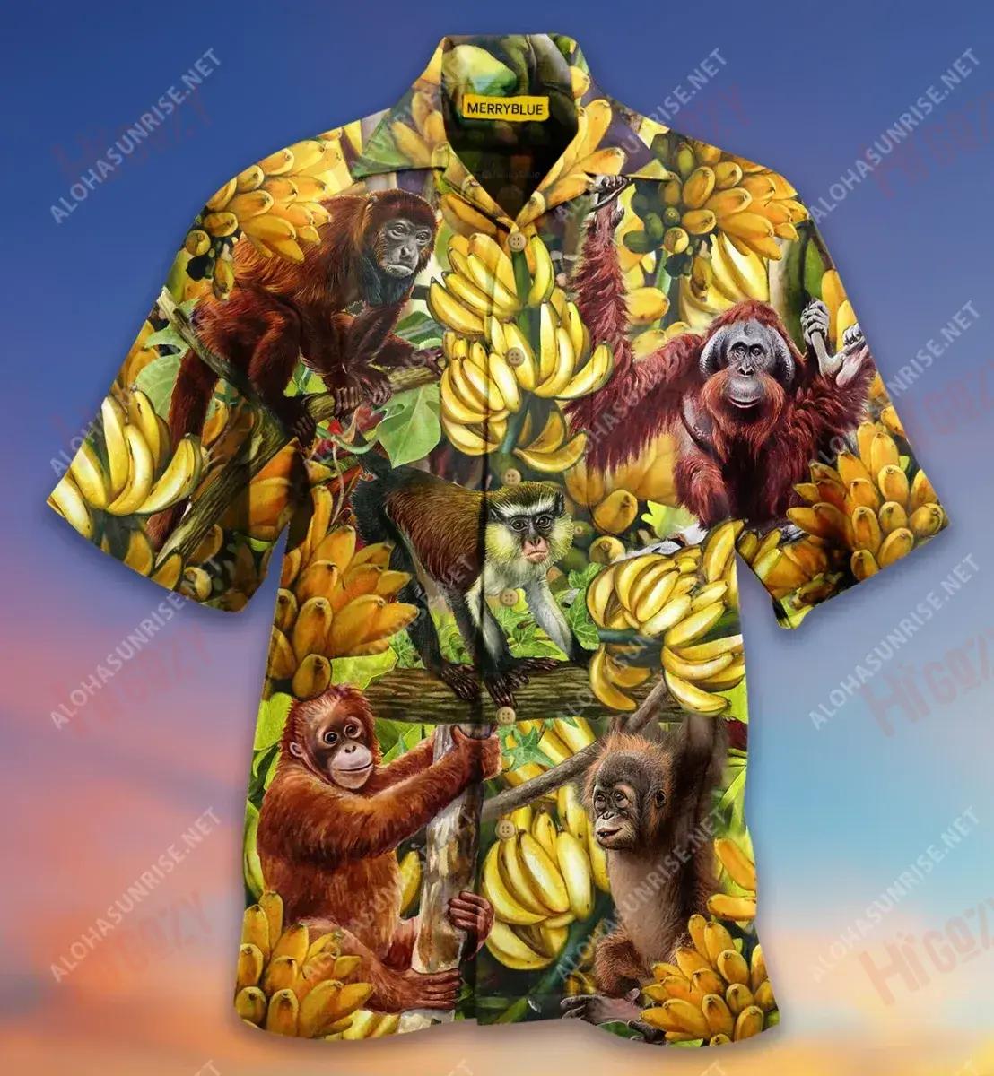 Smile Like A Monkey With A New Banana Unisex Hawaiian Shirt Summer Short Sleeve Hawaiian Crazy Shirts Hawaiian Shirts For Men{Size}