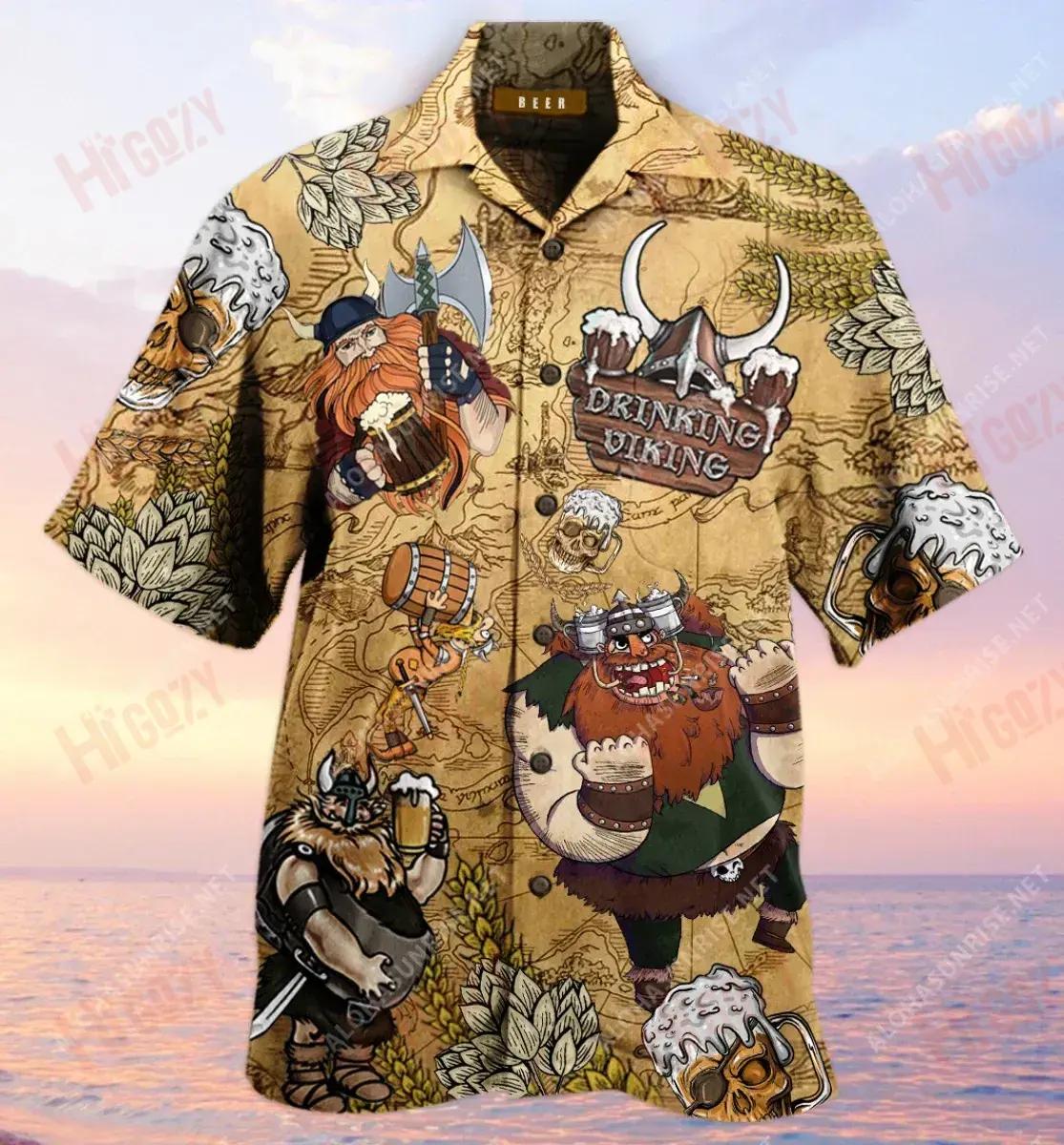 Vikings Beer Unisex Hawaiian Shirt Hobbies Short Sleeve Best Hawaiian Shirts Hawaiian Shirts For Women{Size}