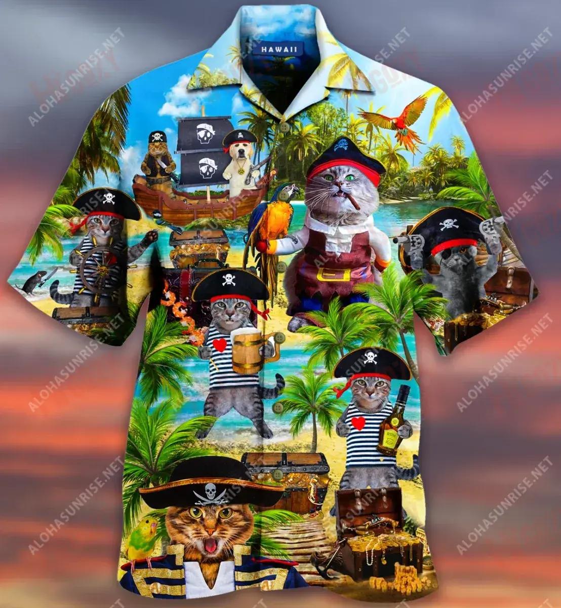 Yarr! I'M A Pirate, Give Meowl Yar Gold Unisex Short Sleeve Shirt Summer Aloha Shirt Tactical Hawaiian Shirt Hawaiian Shirts For Women{Size}