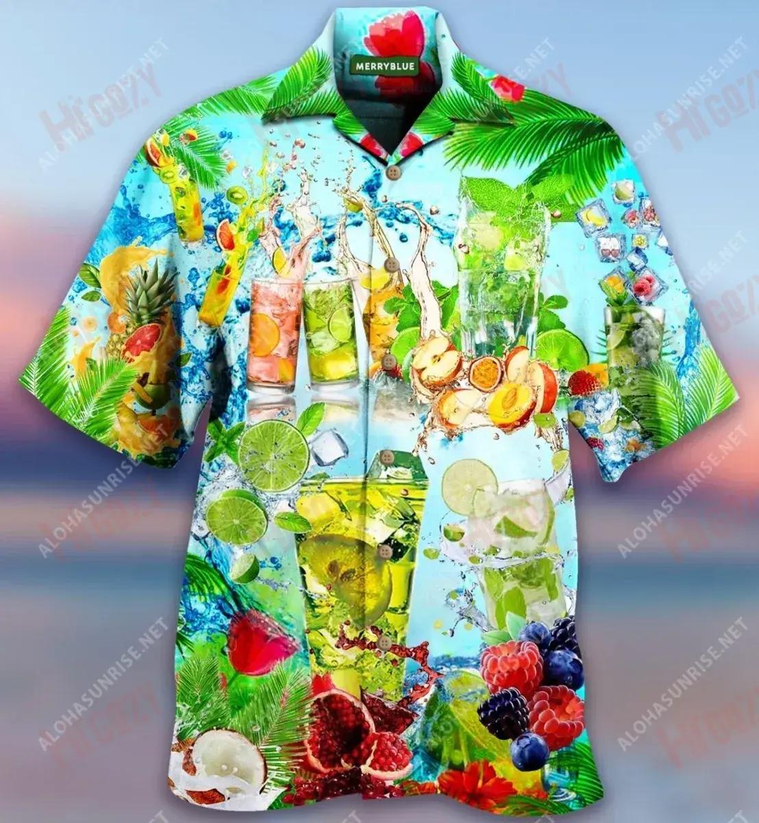 Summer Vibe With Cocktail And Fruit Unisex Short Sleeve Shirt Summer Aloha Shirt Hawaiian Crazy Shirts Hawaiian Shirts For Men{Size}