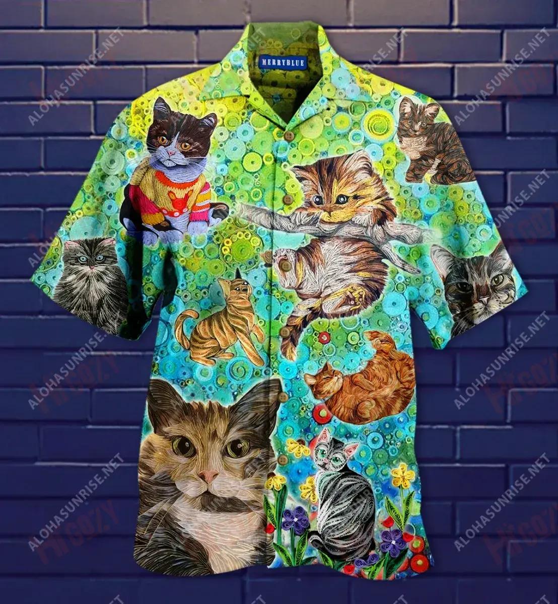 Stay Fluffy Everything'S Gonna Be Alright Cat Unisex Hawaiian Shirt Ocean Short Sleeve Hawaiian Crazy Shirts Hawaiian Shirt Pattern{Size}