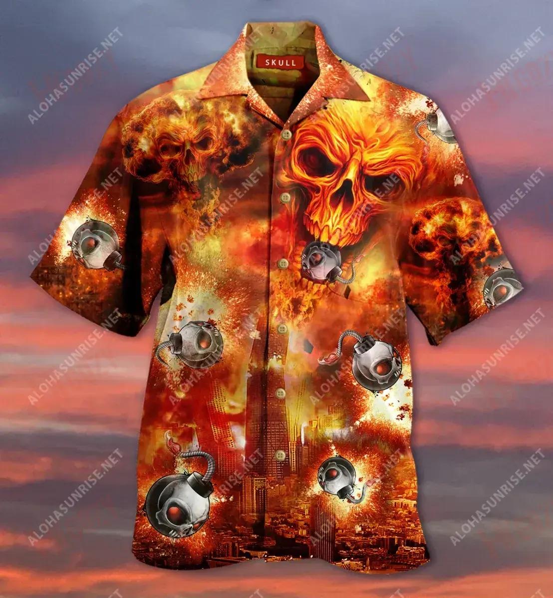 Skull Bombs Destroy A City Short Hawaiian Shirt Ocean Hawaiian T Shirts Custom Hawaiian Shirts Crazy Shirts Hawaii{Size}