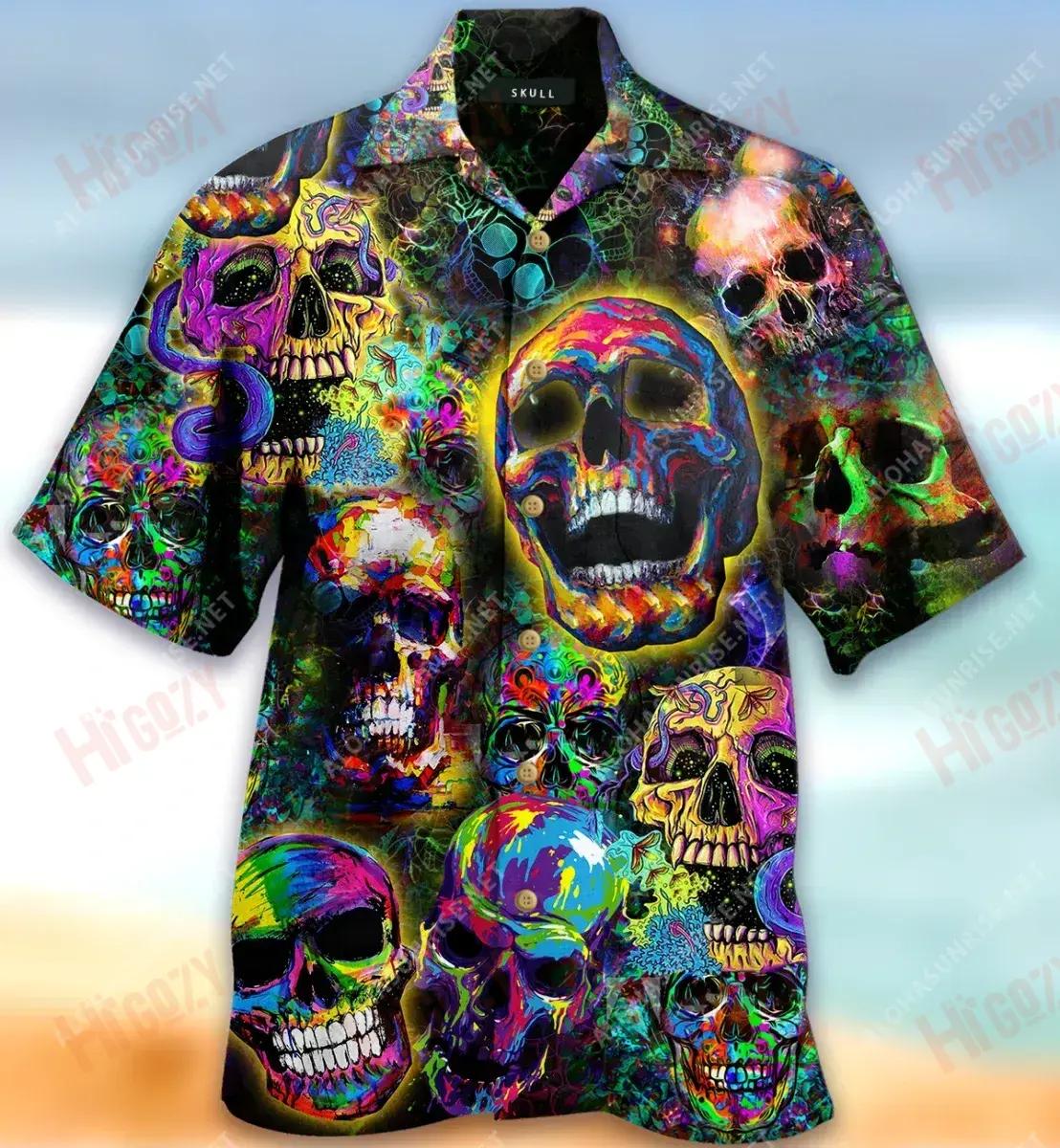 Smiley Skull Short Hawaiian Shirt Ocean Tropical Shirts Tropical Shirts For Men Crazy Shirts Hawaii{Size}