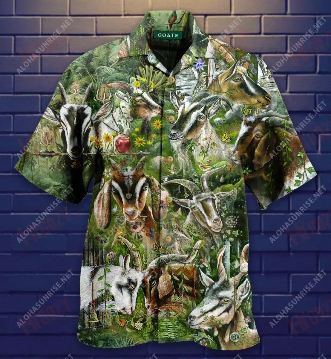 Wild Goat Unisex Short Hawaiian Shirt Ocean Aloha Shirt Custom Hawaiian Shirts Funny Hawaiian Shirts{Size}