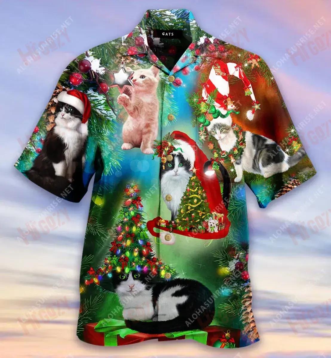 Trust A Man Who Likes Cats Christmas Short Hawaiian Shirt Vacation Aloha Shirt Custom Hawaiian Shirts Hawaiian Shirts For Men{Size}