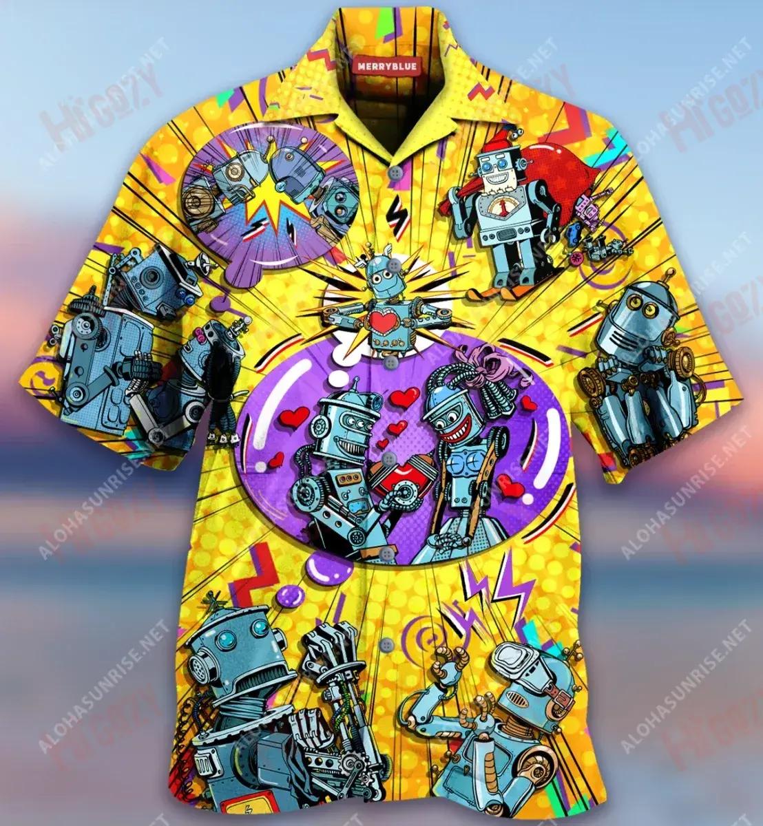 Your Love Made My Robot Heart To Beat Hawaiian Shirt Ocean Short Sleeve Tactical Hawaiian Shirt Hawaiian Shirts For Men{Size}