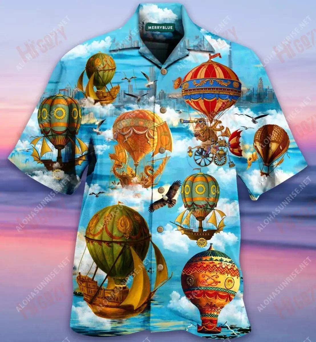 Steampunk Hot Air Baloon Unisex Short Sleeve Shirt Hobbies Tropical Shirts Vintage Hawaiian Shirts Hawaiian Shirts For Men{Size}