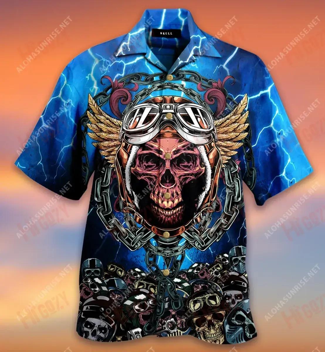 Skull Helmet Protects You Short Sleeve Shirt Ocean Aloha Shirt Tropical Shirts For Men Hawaiian Shirts For Women{Size}