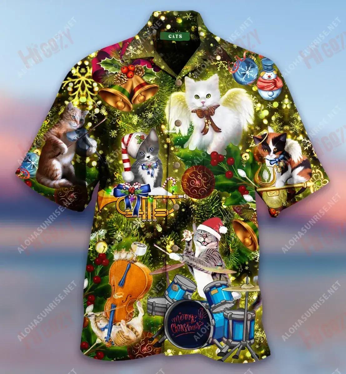 The Meowy Harmony Short Hawaiian Shirt Ocean Hawaiian T Shirts Hawaiian Crazy Shirts Hawaiian Shirts For Women{Size}