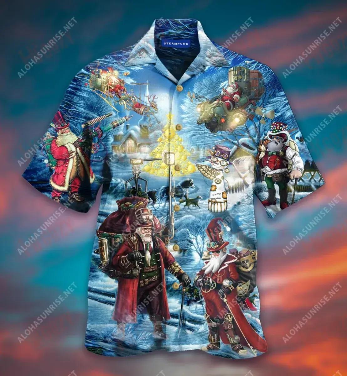 Steampunk Santa Merry Xmas Short Short Sleeve Shirt Summer Short Sleeve Hawaiian Crazy Shirts Hawaiian Shirt Pattern{Size}