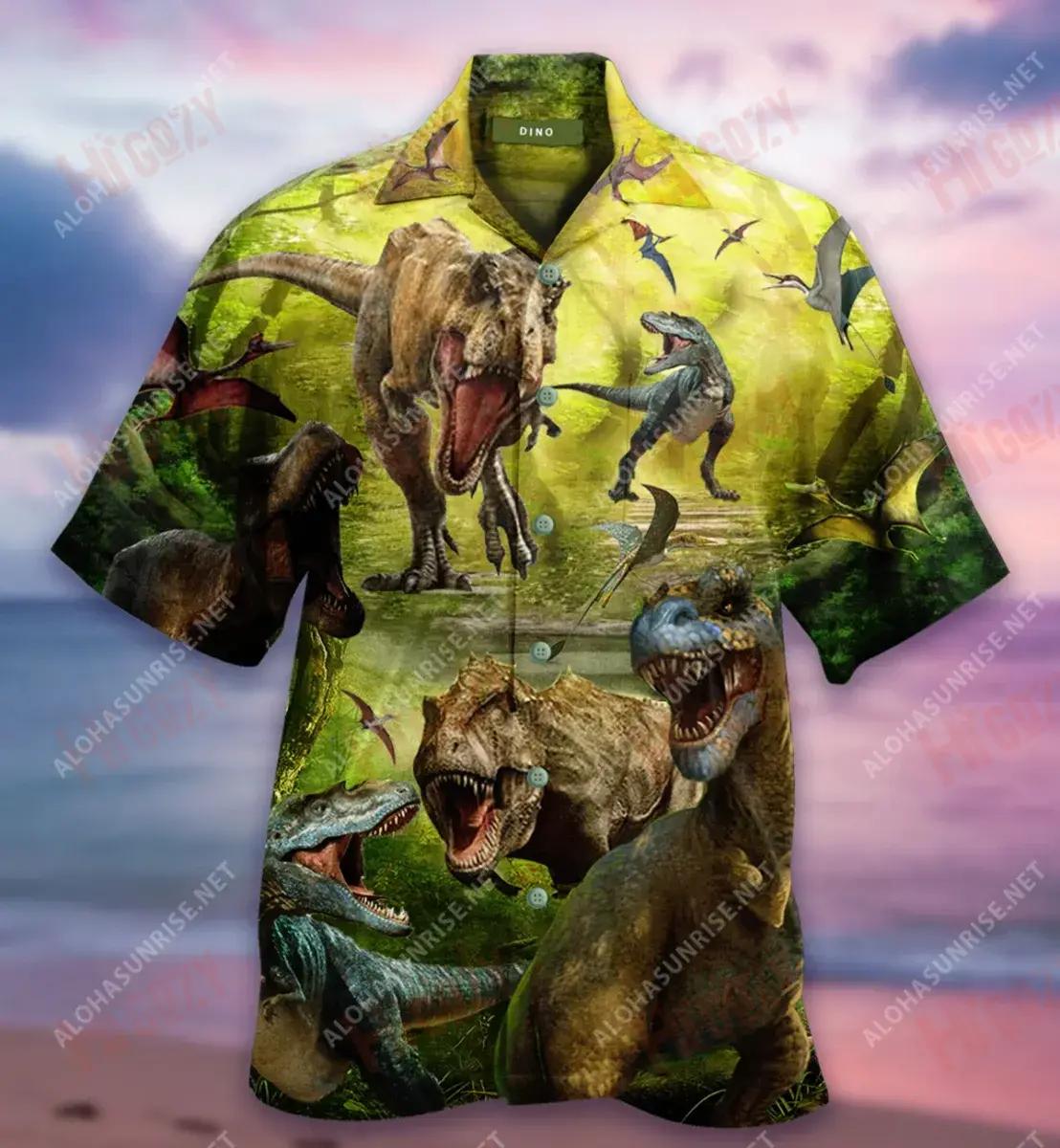 With Dinosaur Short Short Sleeve Shirt Vacation Tropical Shirts Tactical Hawaiian Shirt Hawaiian Shirts For Women{Size}