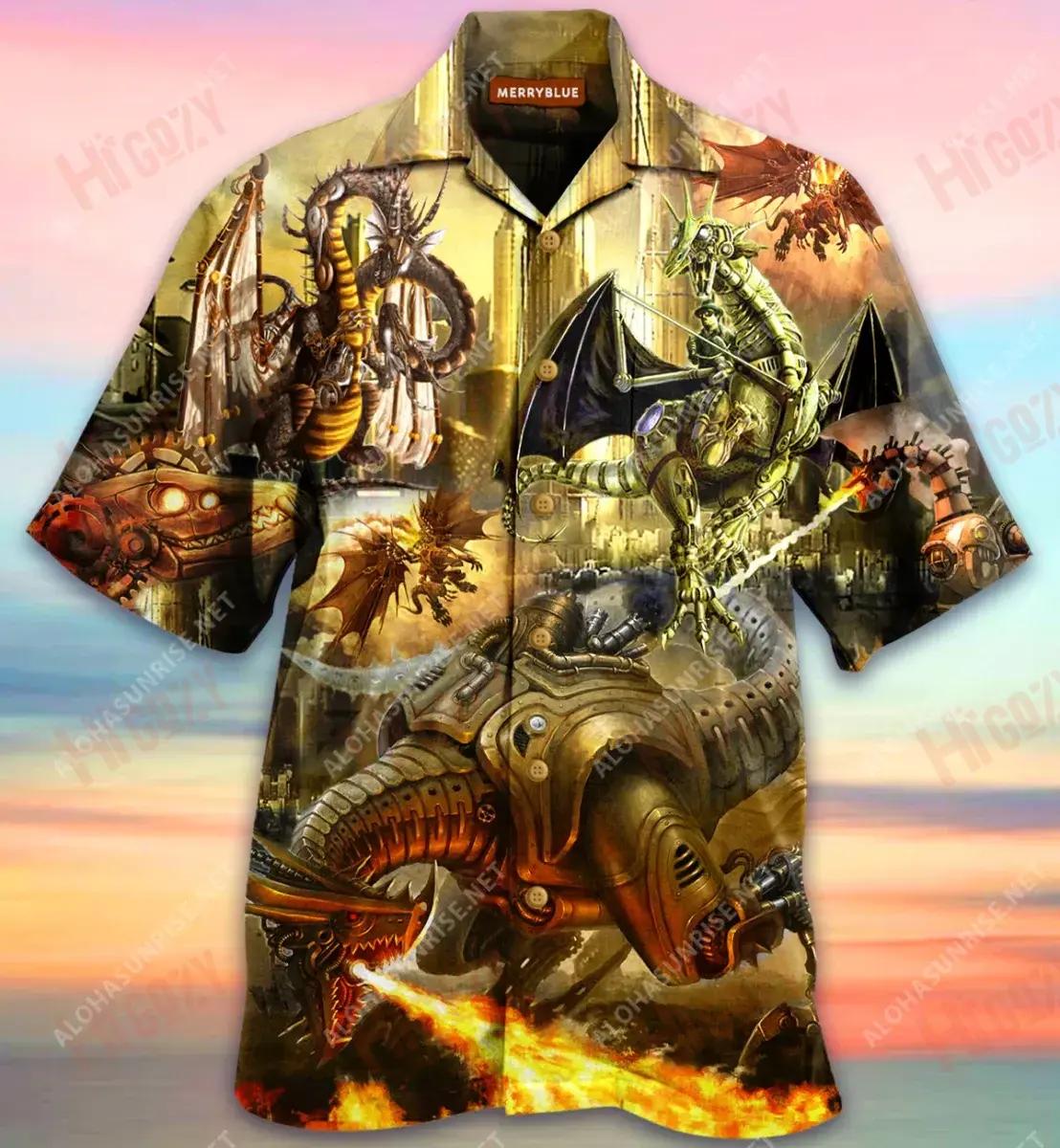 Steampunk Dragon In Dragon City Unisex Short Sleeve Shirt Ocean Short Sleeve Hawaiian Crazy Shirts Hawaiian Shirts For Women{Size}