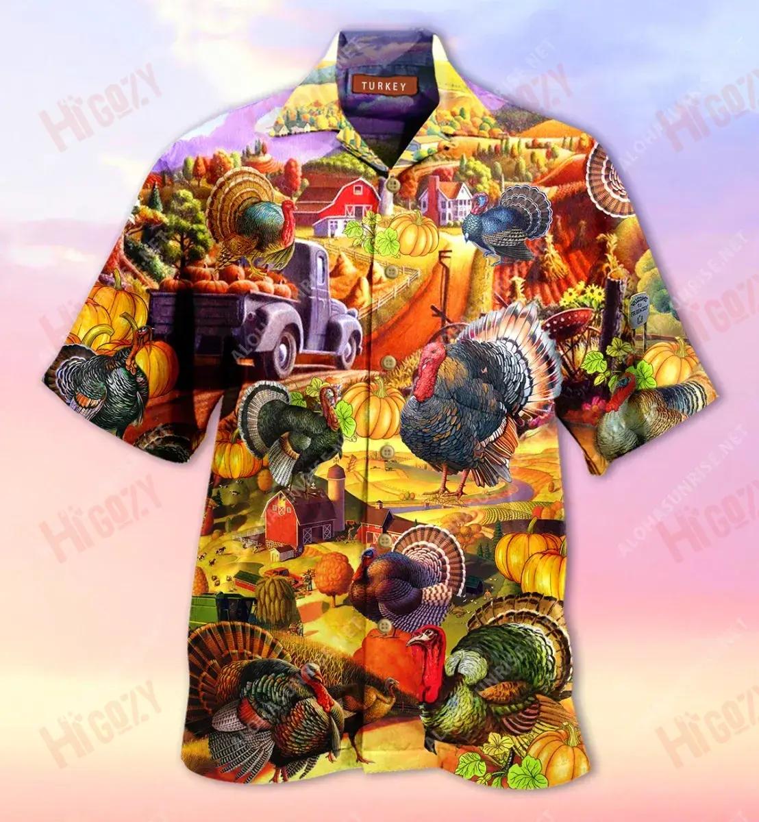 Turkey On Thanksgiving Short Short Sleeve Shirt Hobbies Short Sleeve Tropical Shirts For Men Hawaiian Shirts For Men{Size}