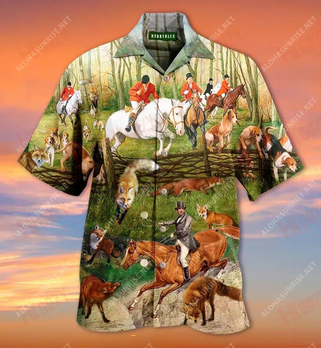 Weekend Forecast 100% Chance Of Fox Hunting Unisex Short Sleeve Shirt Ocean Hawaiian T Shirts Tactical Hawaiian Shirt Hawaiian Shirts For Men{Size}