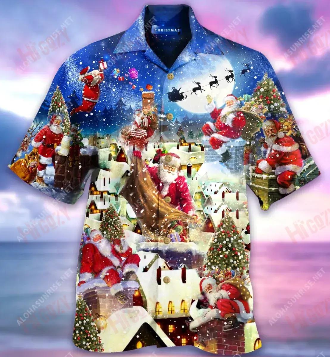 Up On Rooftop, Santa'S Busiest Night Short Hawaiian Shirt Hobbies Hawaiian T Shirts Vintage Hawaiian Shirts Hawaiian Shirt Pattern{Size}