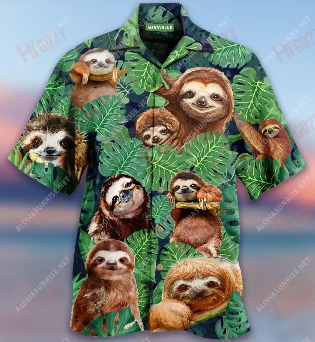 Sloths In The Jungle Unisex Short Sleeve Shirt Ocean Aloha Shirt Custom Hawaiian Shirts Hawaiian Shirt Pattern{Size}