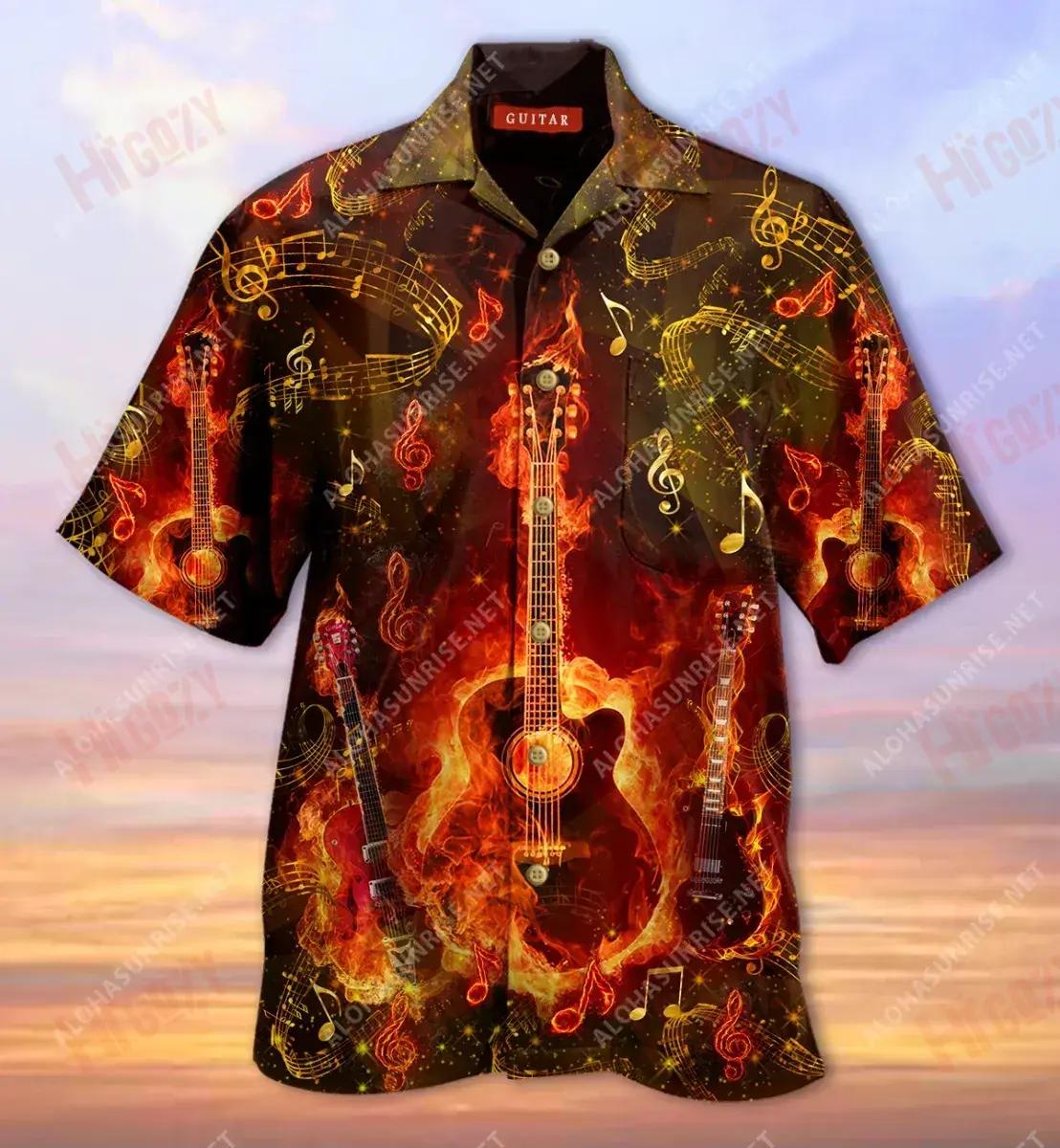 Where Words Fail Music Speak Flaming Guitar Short Short Sleeve Shirt Ocean Short Sleeve Best Hawaiian Shirts Hawaiian Shirts For Men{Size}