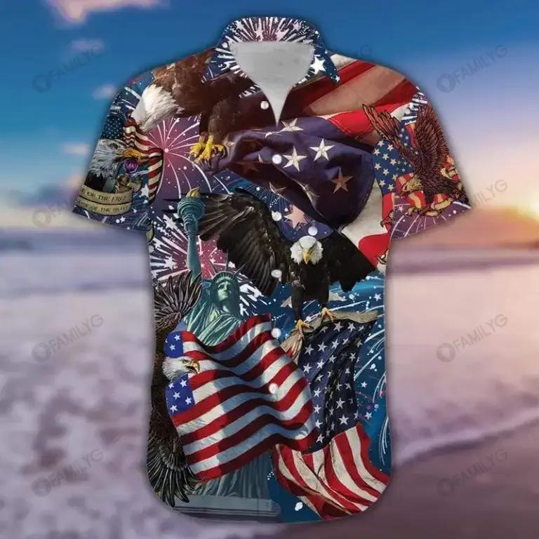 Statue of Liberty With Patriotic Eagle Hawaiian Shirt{Size}