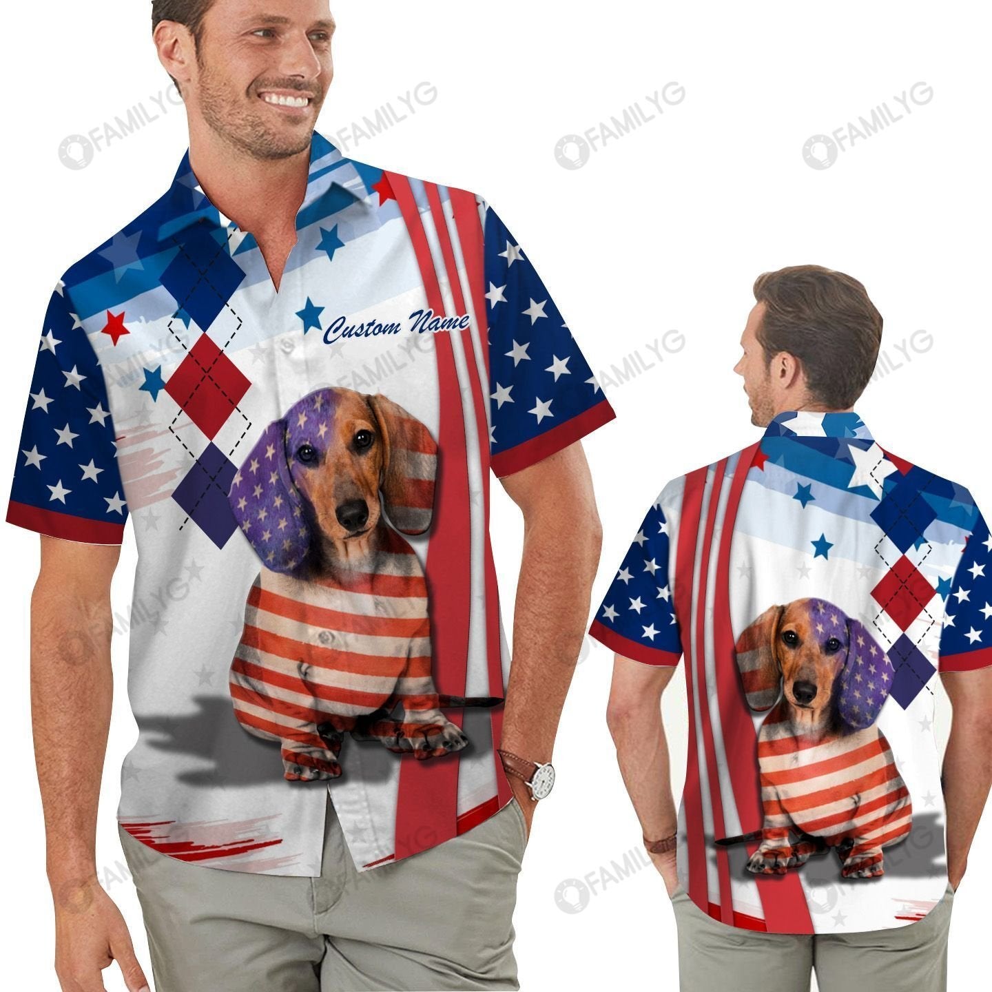 Weenie Dog Patriotic 4th Of July Personalized Dog Hawaiian Shirt{Size}