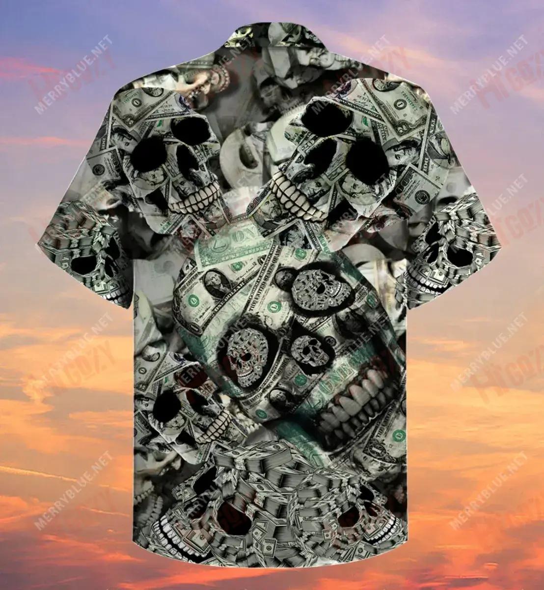 Skull Money Short Short Sleeve Shirt Summer Aloha Shirt Tactical Hawaiian Shirt Hawaiian Shirts For Women{Size}