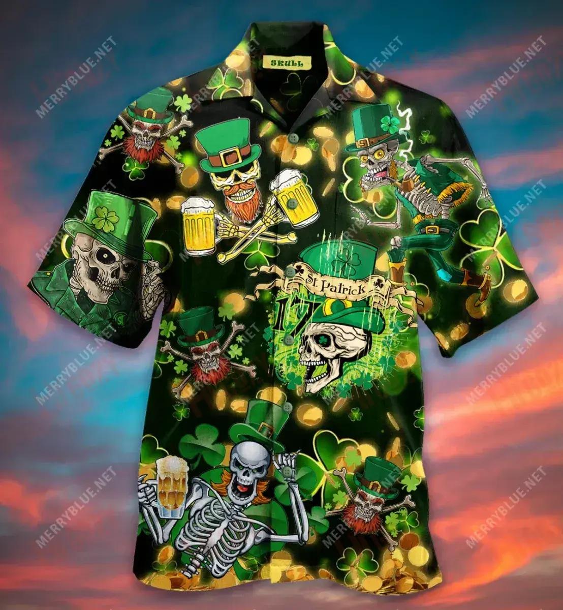 St. Patrick'S Day Skull Short Hawaiian Shirt Vacation Tropical Shirts Hawaiian Crazy Shirts Funny Hawaiian Shirts{Size}