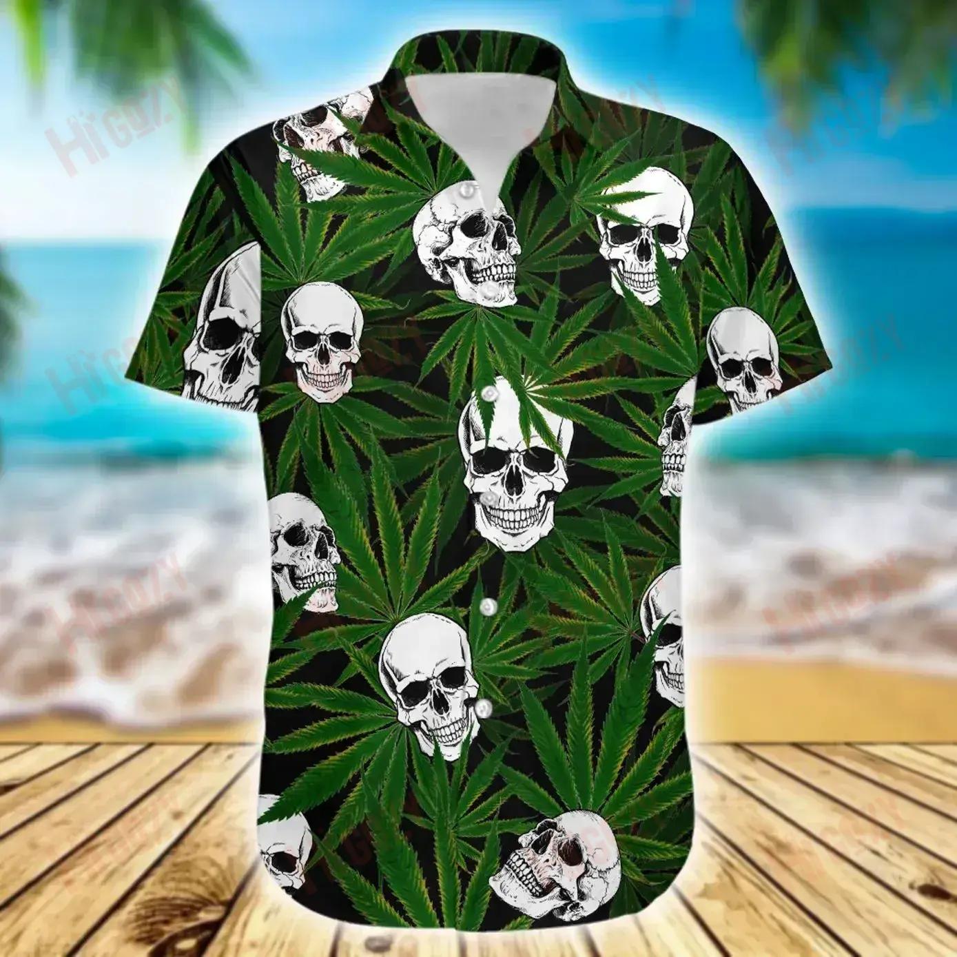 Weed Skull - Short Sleeve Shirt Ocean Tropical Shirts Tropical Shirts For Men Hawaiian Shirts For Men{Size}