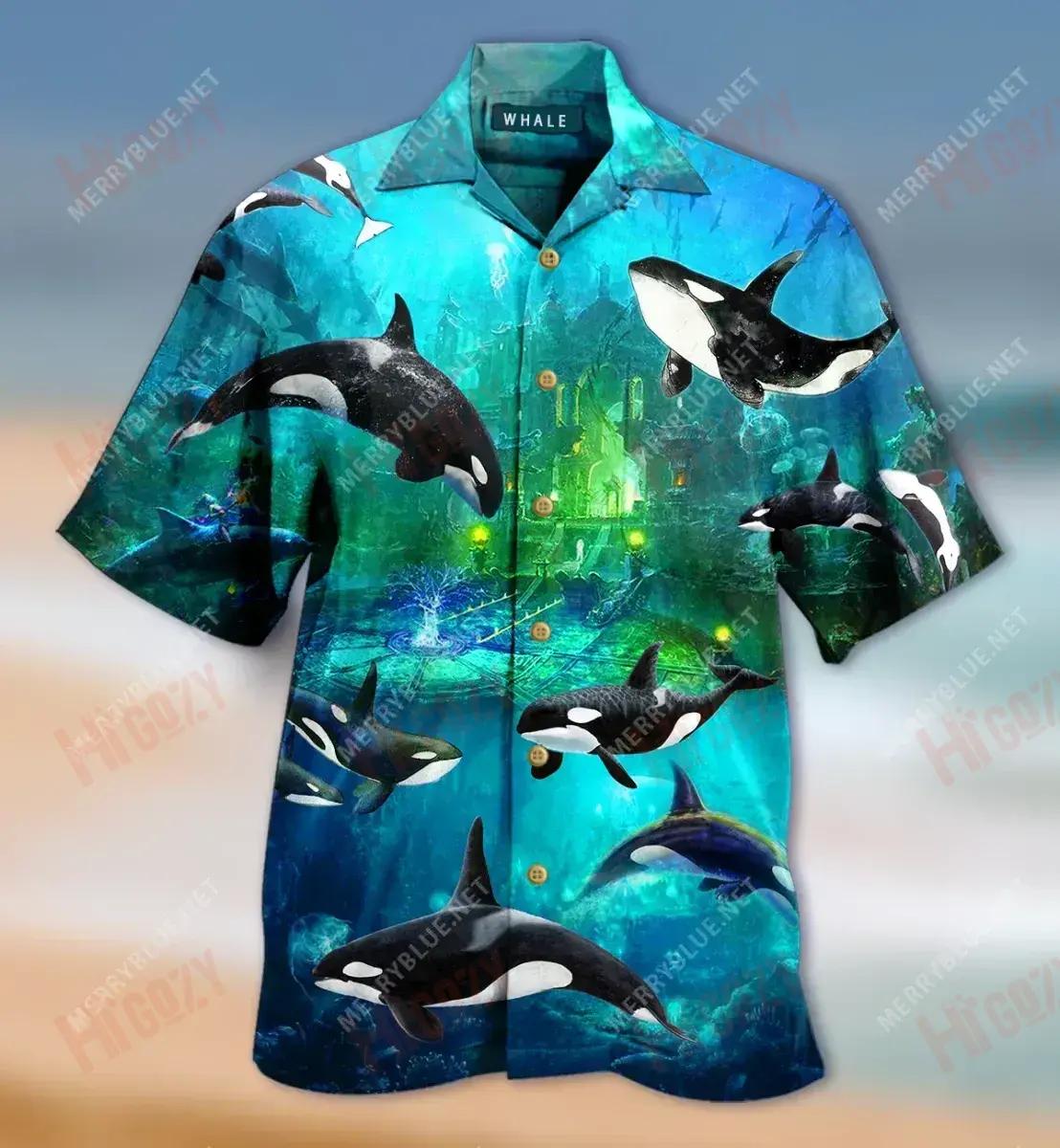 Whale Underwater Short Short Sleeve Shirt Summer Short Sleeve Tactical Hawaiian Shirt Hawaiian Shirts For Women{Size}