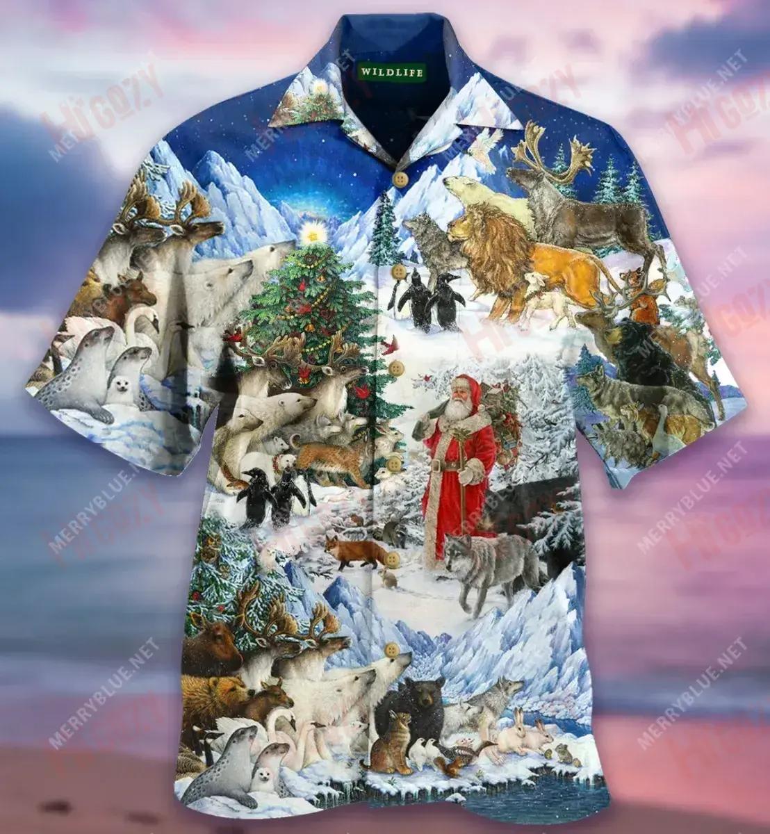 Wildlife Christmas Unisex Short Sleeve Shirt Vacation Hawaiian T Shirts Hawaiian Crazy Shirts Hawaiian Shirt Pattern{Size}