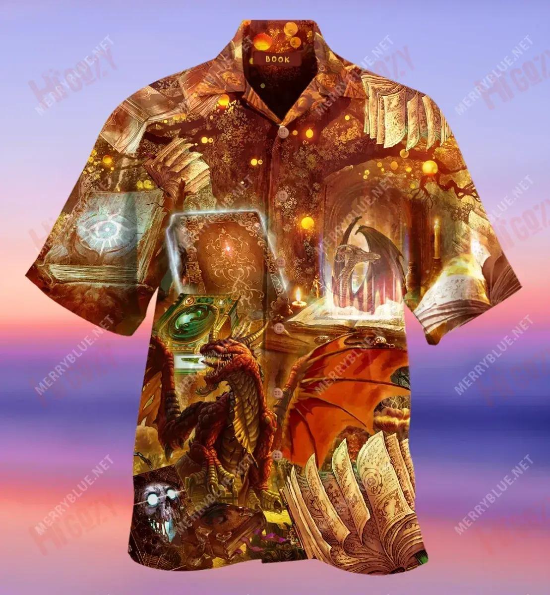 The Magical Dragon Books Short Short Sleeve Shirt Hobbies Hawaiian T Shirts Hawaiian Crazy Shirts Funny Hawaiian Shirts{Size}