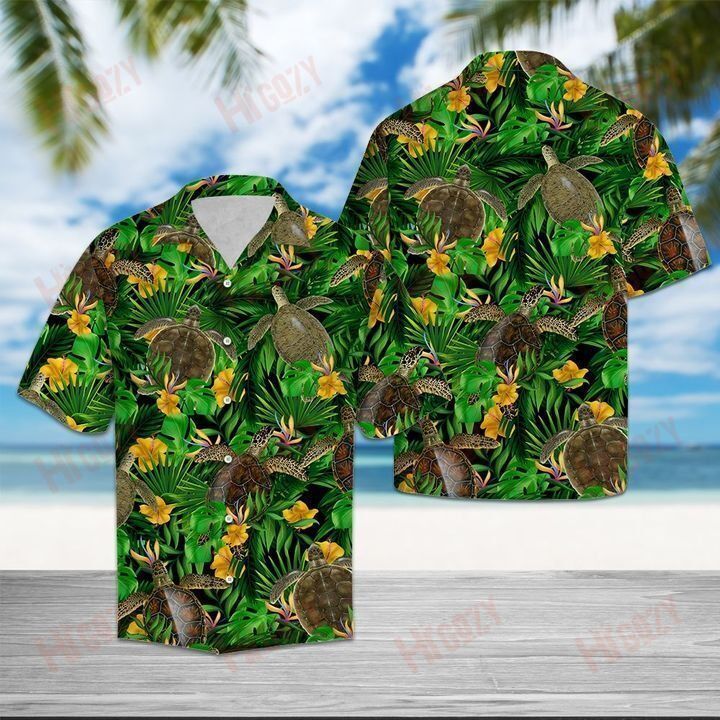 Turtle Tropical Wild Flower - Short Sleeve Shirt Hobbies Hawaiian T Shirts Tropical Shirts For Men Hawaiian Shirt Pattern{Size}