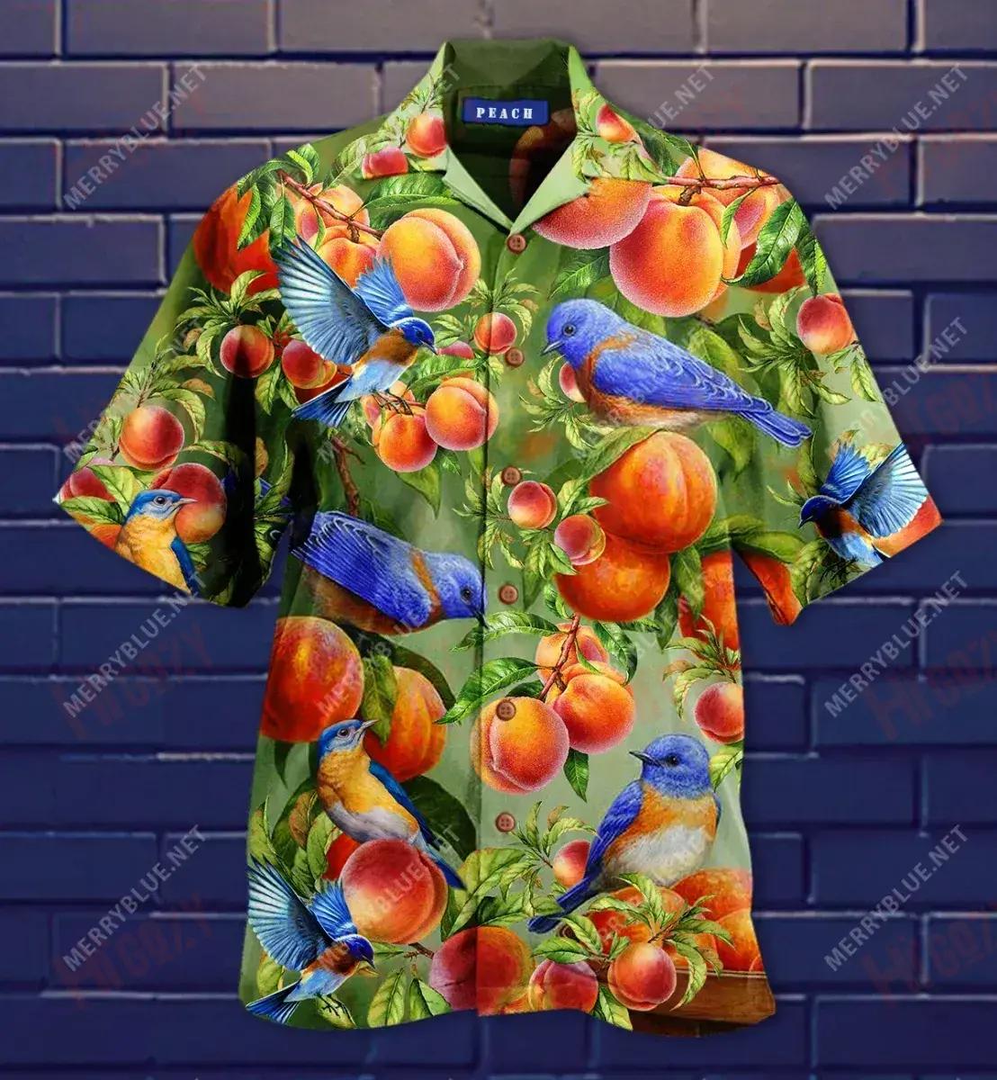 Something Peach Bluebird Short Short Sleeve Shirt Ocean Tropical Shirts Best Hawaiian Shirts Funny Hawaiian Shirts{Size}