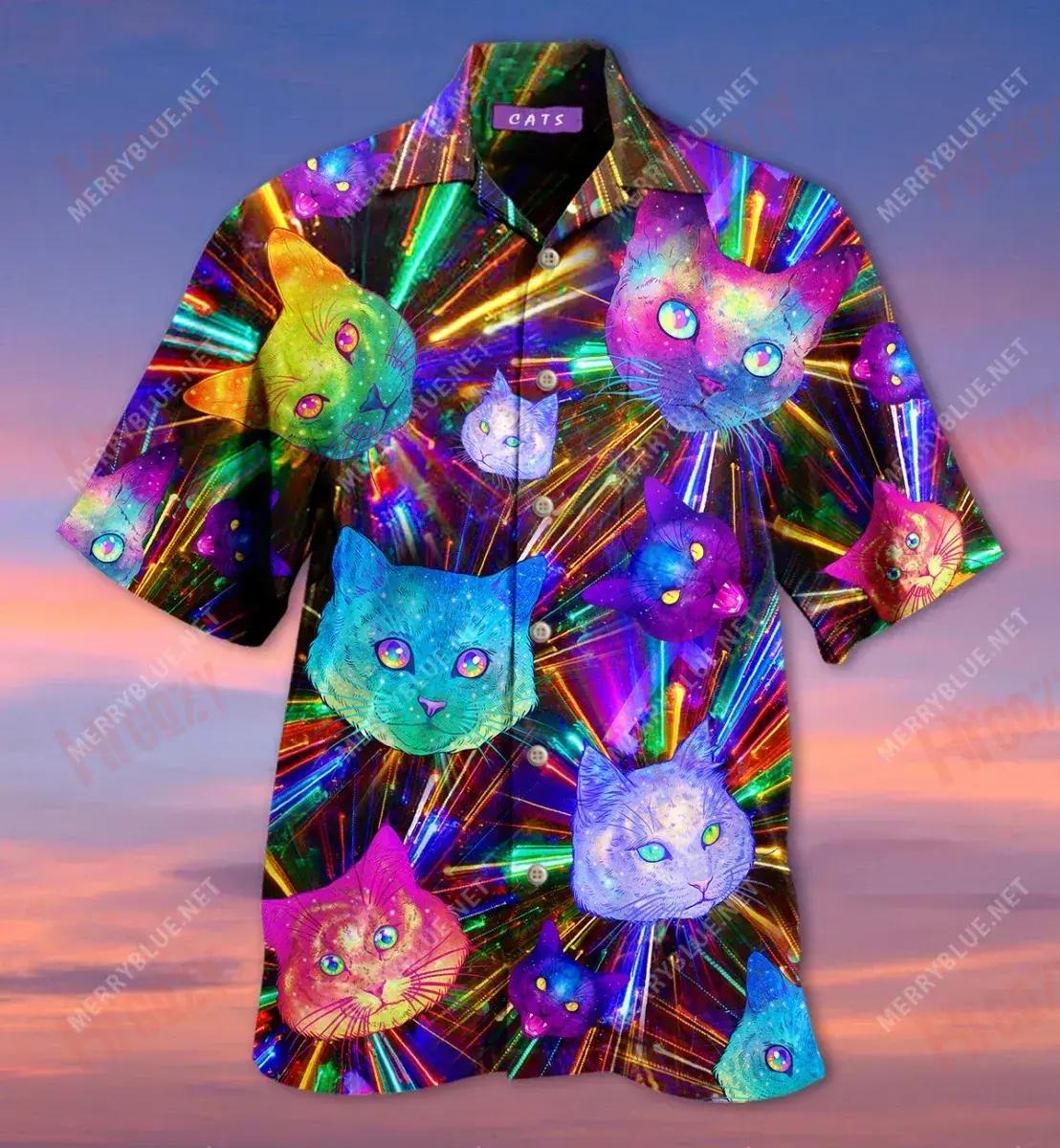 Space Cat Evolution Hawaiian Shirt Ocean Short Sleeve Vintage Hawaiian Shirts Crazy Shirts Hawaii{Size}